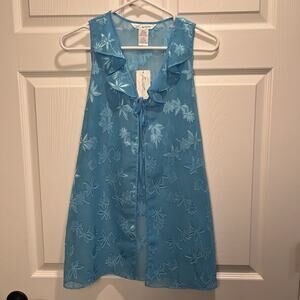 Secret Treasures Women's Two-piece Medium Babydoll Lingerie Blue Floral Sheer